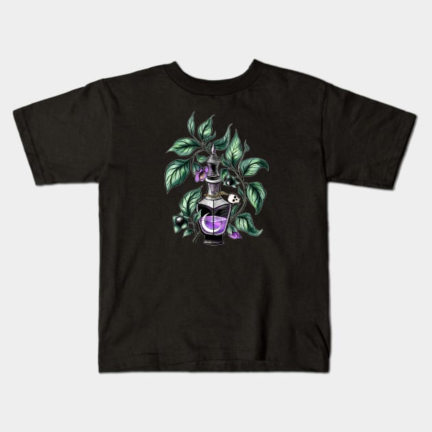 Deadly nightshade. Crescent in potion bottle Kids T-Shirt by Sitenkova